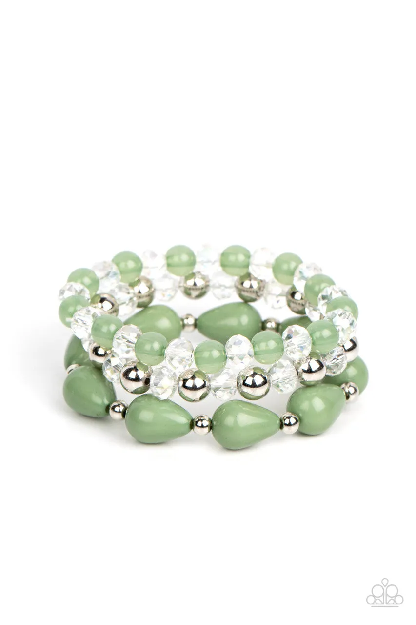 Beachside Brunch - Green - Bead with Crystals Paparazzi Stretchy Bracelet