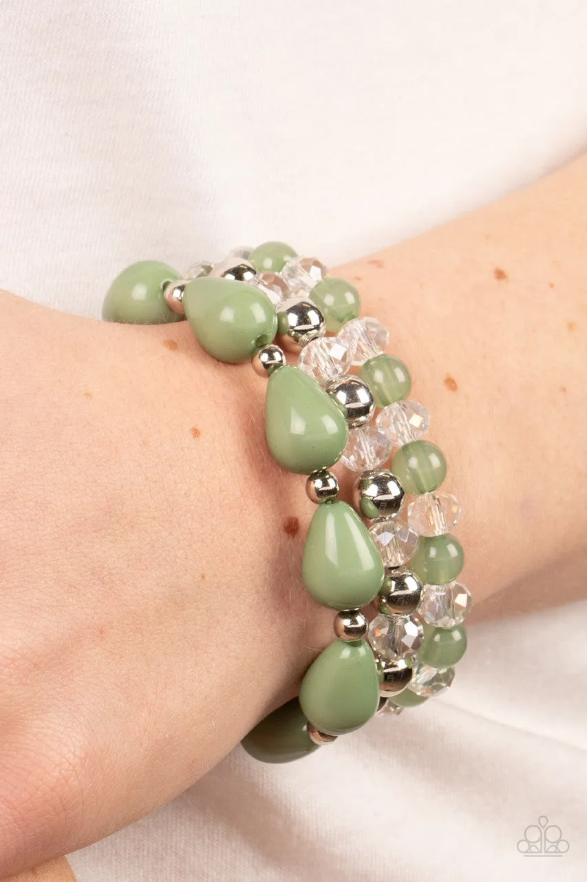 Beachside Brunch - Green - Bead with Crystals Paparazzi Stretchy Bracelet