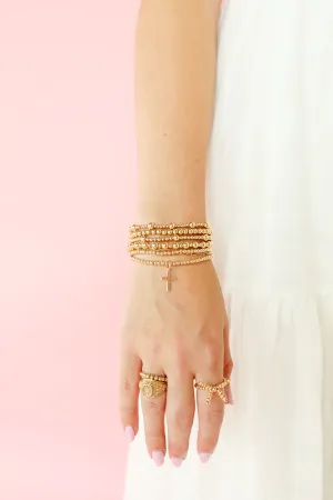 [Beaded Blondes] Cross Gold Charm Bracelet