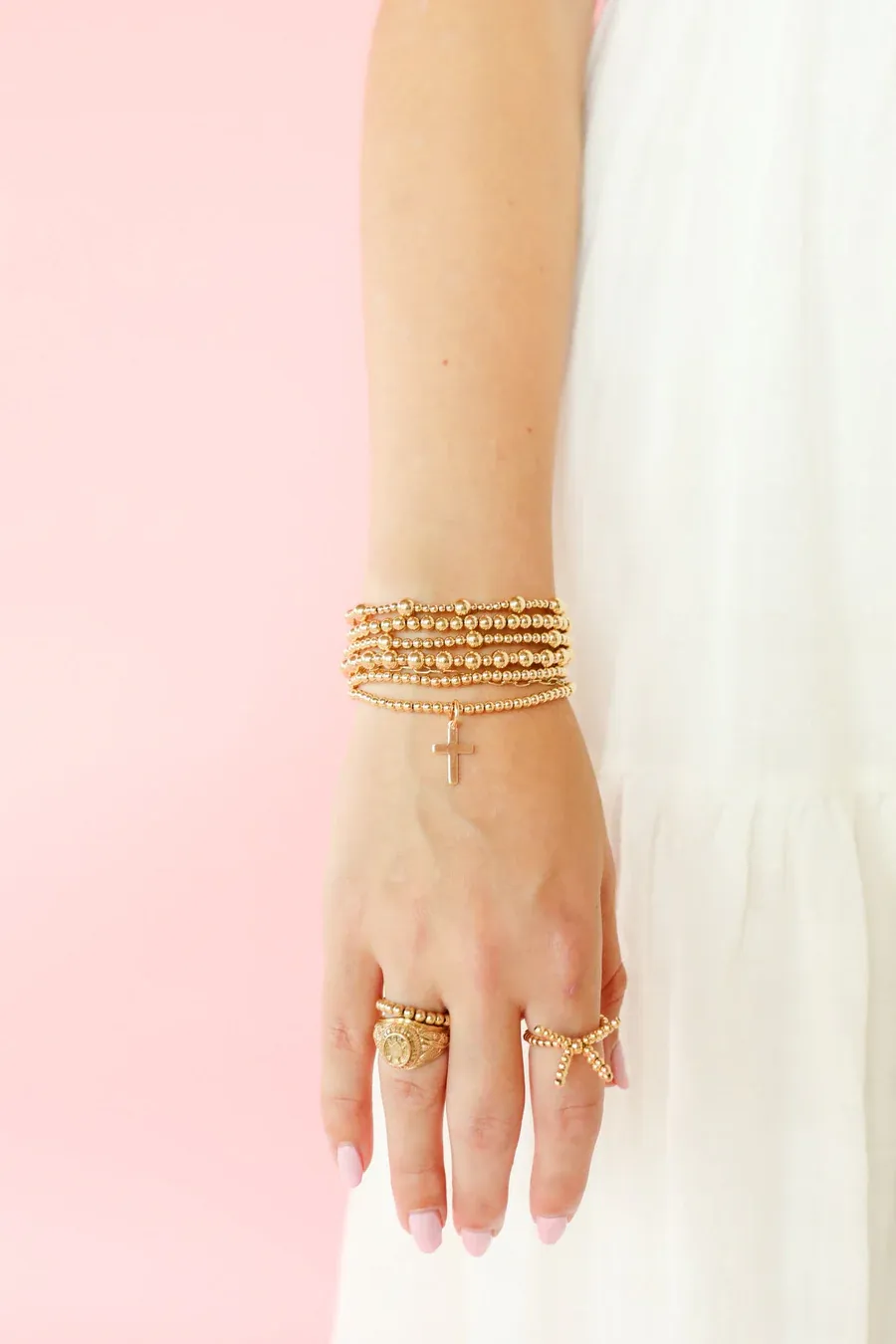 [Beaded Blondes] Cross Gold Charm Bracelet