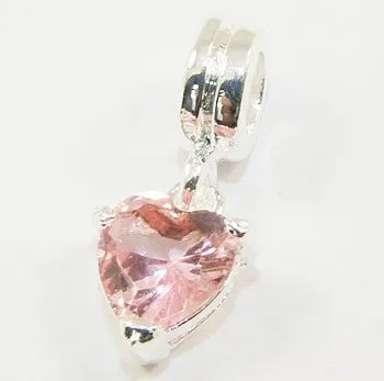 Beautiful Cubic Zircon  Crystal Shaped Heart Charm Dangle For Snake Chain Charm Bracelet