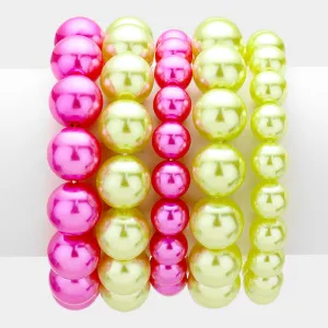 Beautiful Pink & Green Stack Pearl Bracelets ( 5 SET)