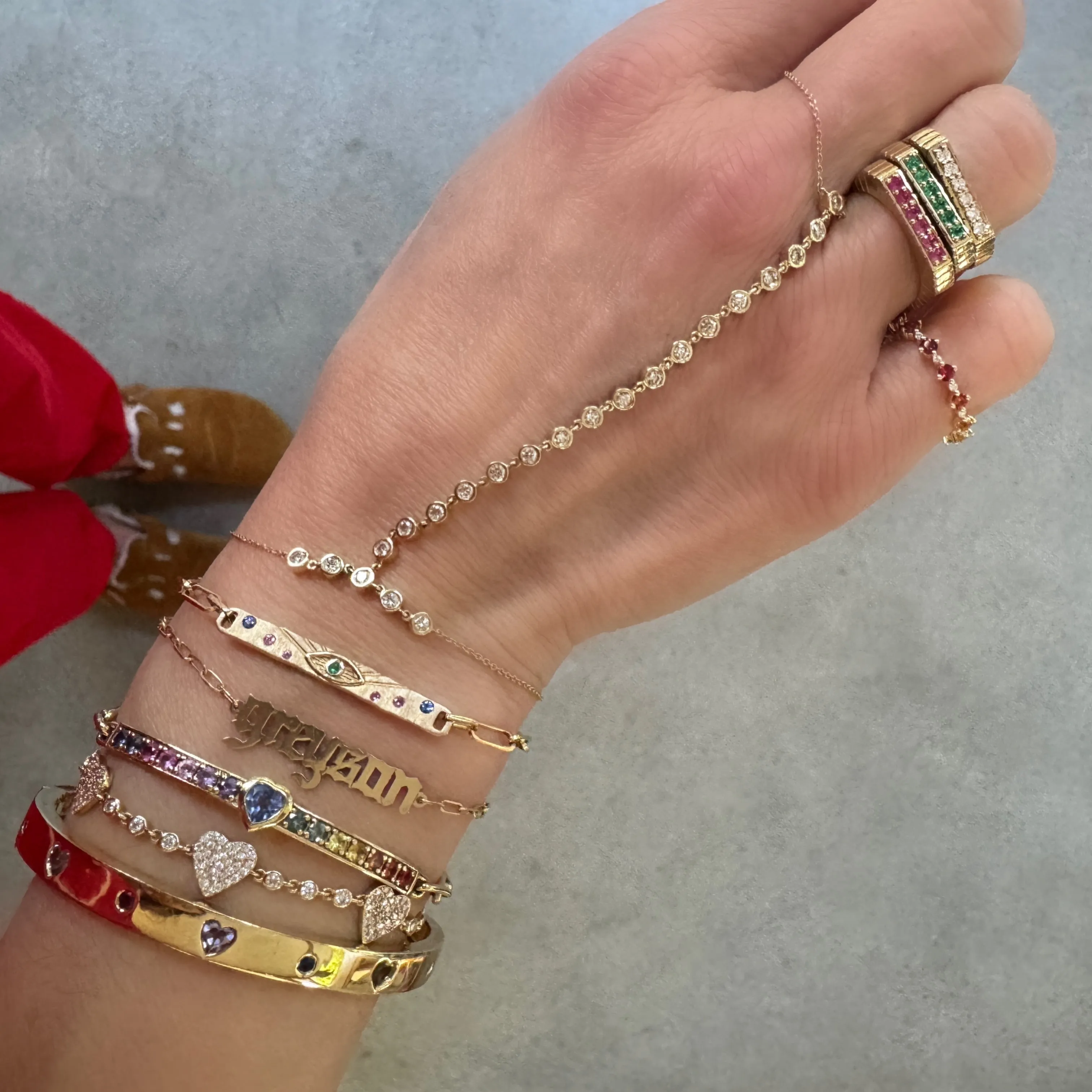 Bezel Set Diamond Rounds Bringlet Hand Chain Bracelet