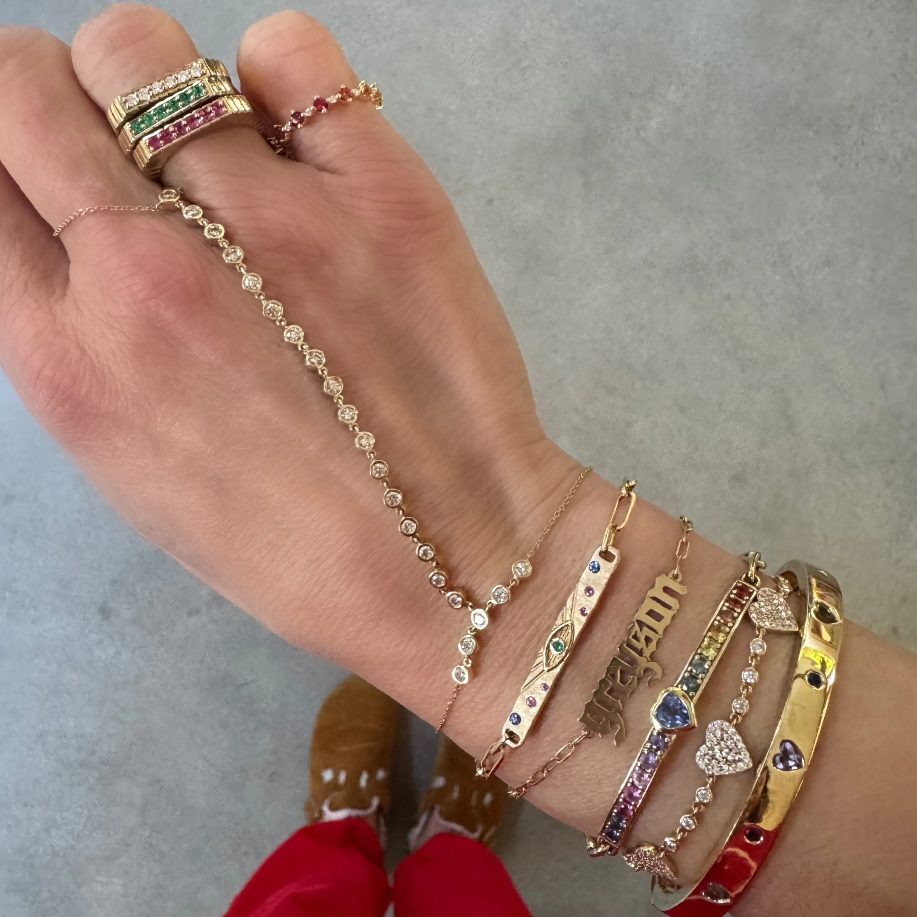 Bezel Set Diamond Rounds Bringlet Hand Chain Bracelet