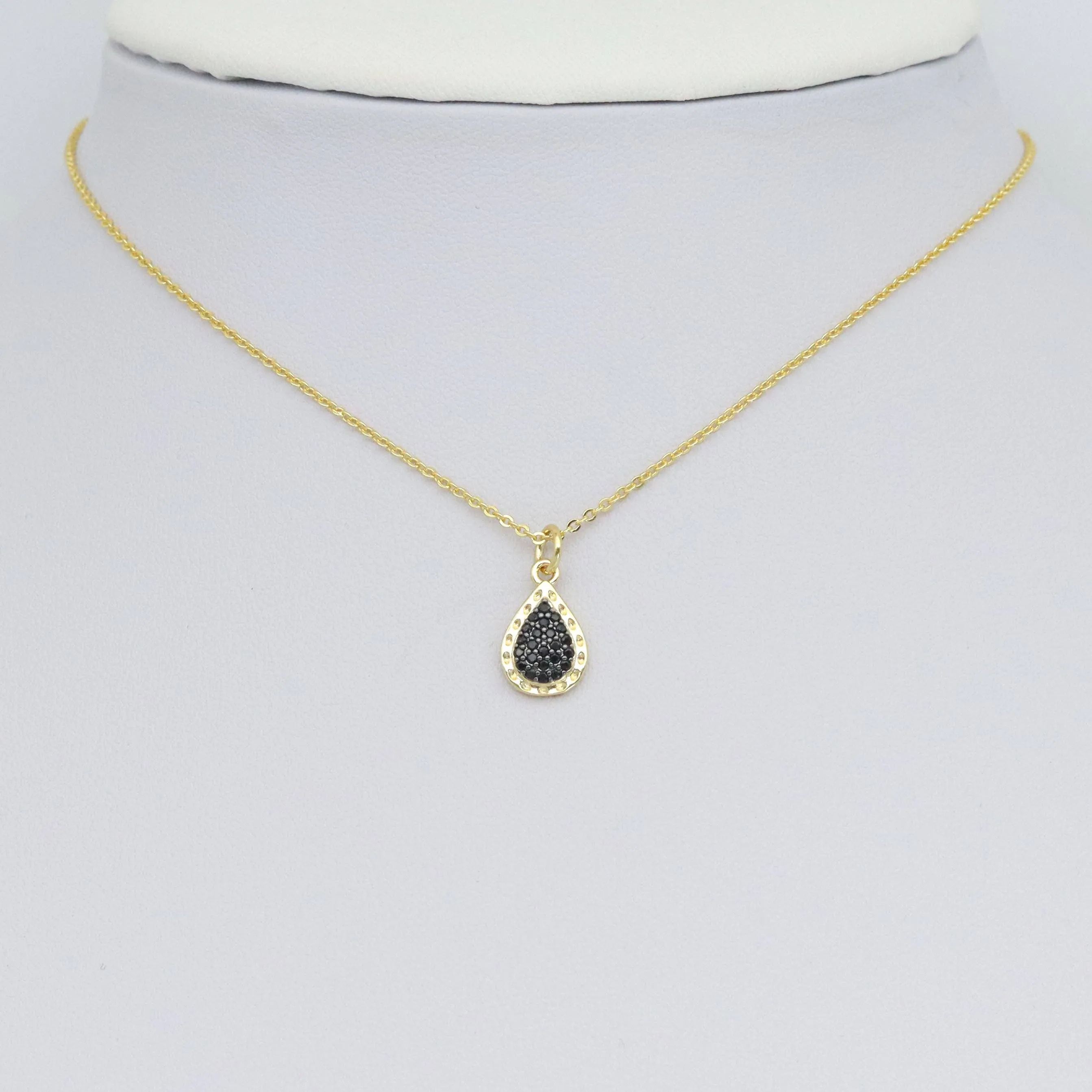 Black CZ Gold Teardrop Shape Charm Pendant, Sku#Y1029