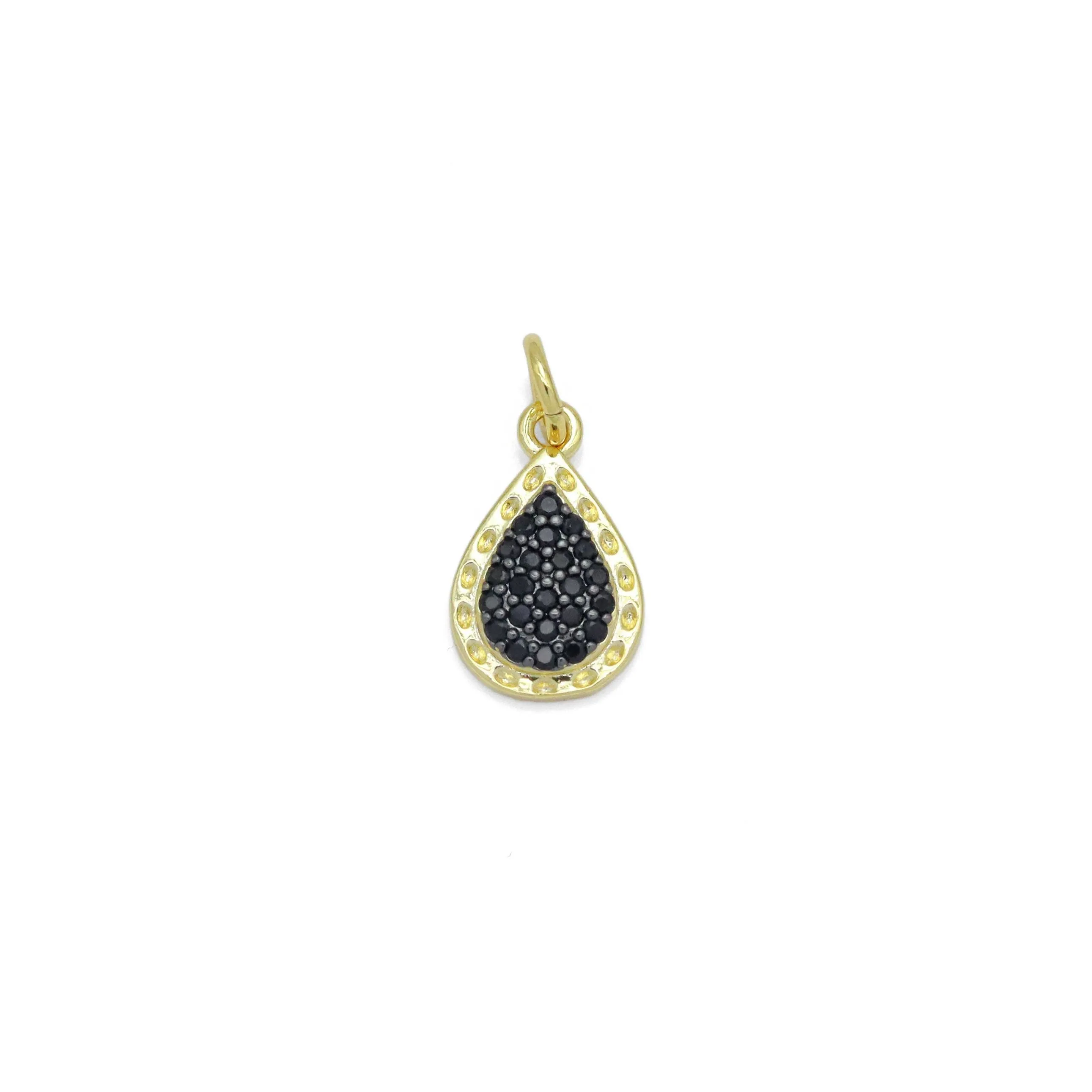 Black CZ Gold Teardrop Shape Charm Pendant, Sku#Y1029