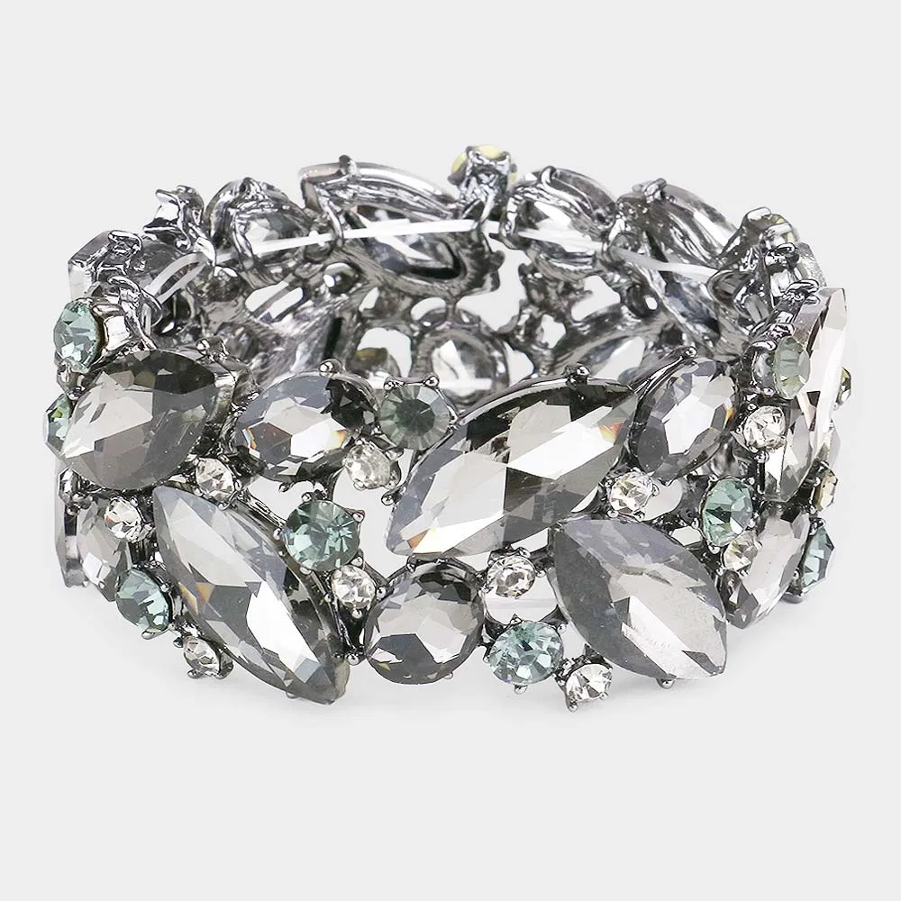 Black Diamond Crystal Marquise Stretch Statement Bracelet | 482550