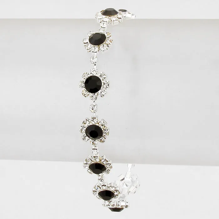 Black Round Crystal Rhinestone Rosette Evening Bracelet | 204770