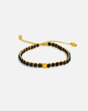 Black Spinel Nugget Kids Bracelet | Gold