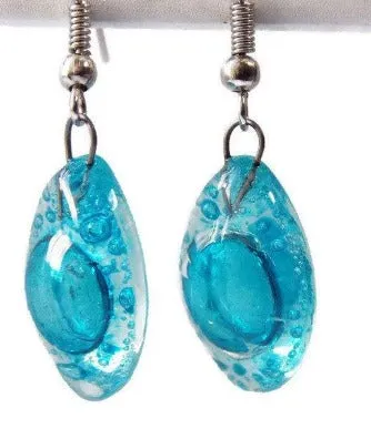 Blue Drop Earrings. Leaf Shaped Turquoise dangle earrings, Recycled Glass. Aqua earrings.