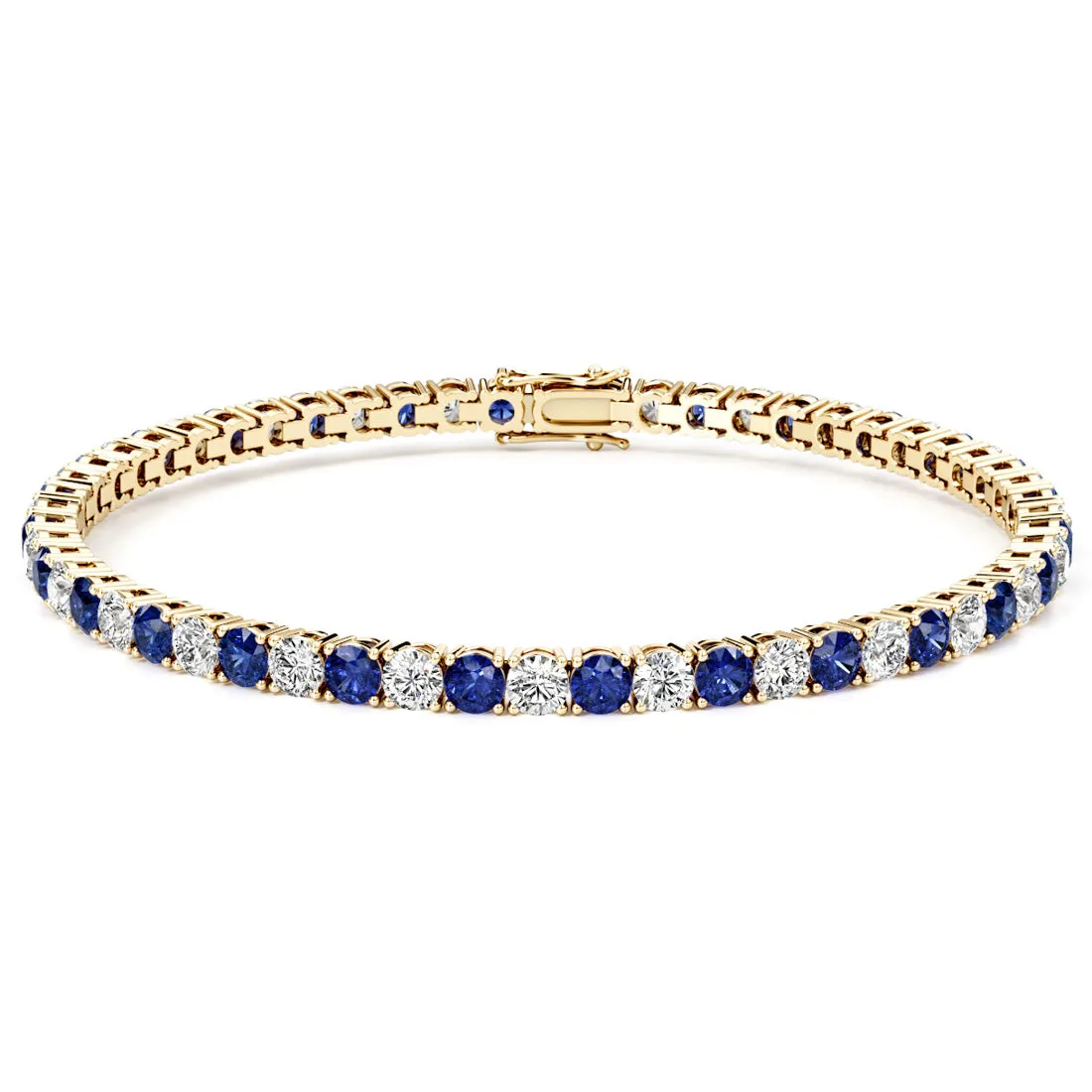 Blue Sapphire and Diamond Tennis Bracelet 14K Gold 9.50 Carats