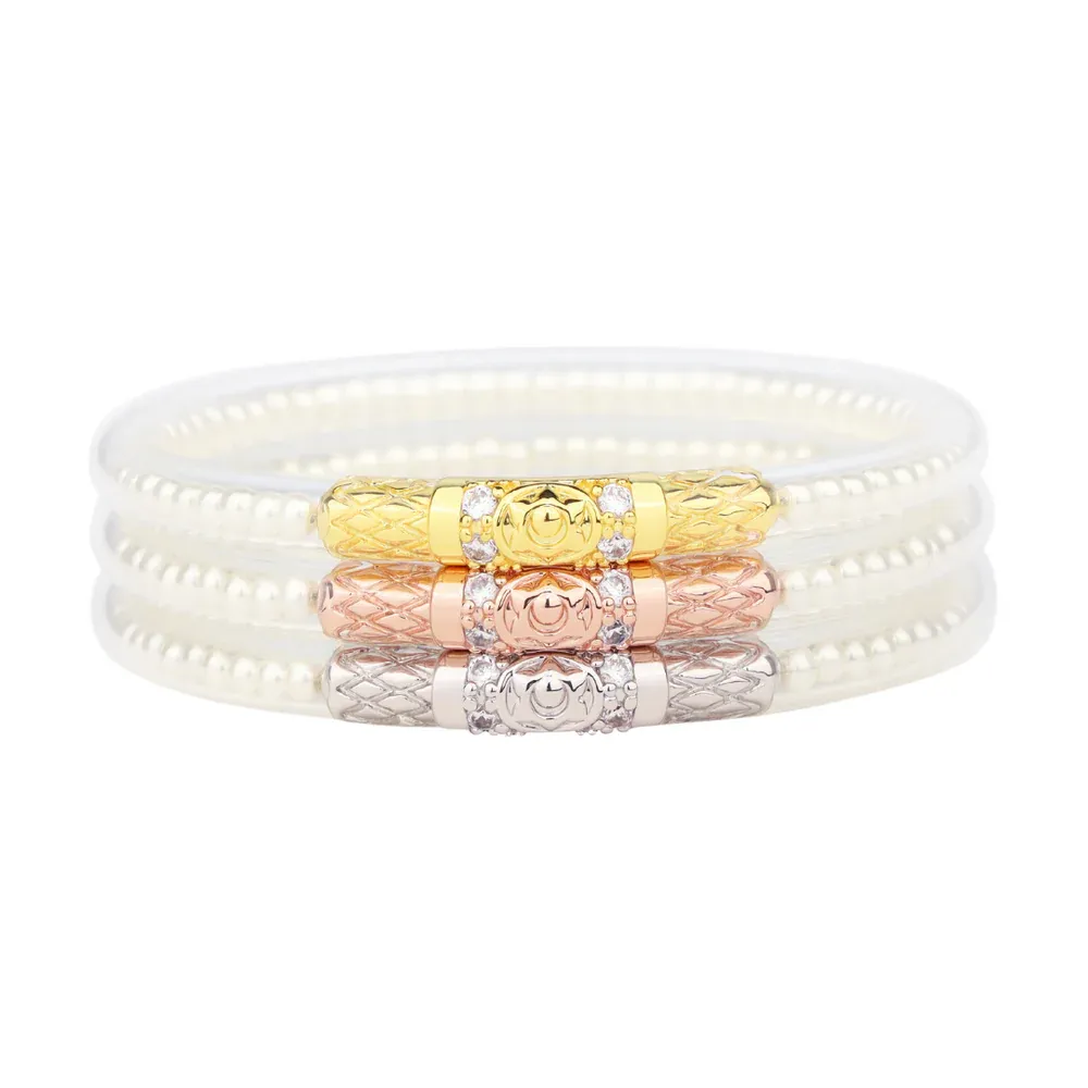 BuDhaGirl White Pearl Three Queens All Weather Bangles