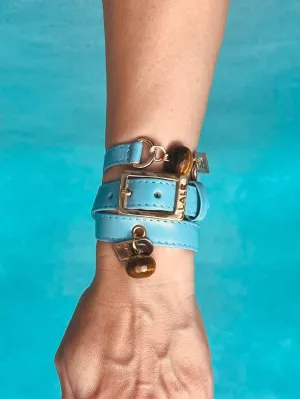 Bundle Bracelet with Blue Leather and Tiger Eye Stone