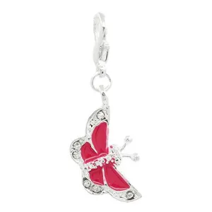 Butterfly Charm W/clear  Crystals Clip on Charm Pendant w/ Lobster Clasp