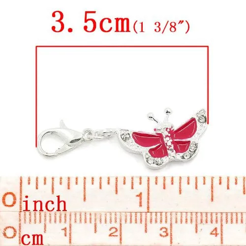 Butterfly Charm W/clear  Crystals Clip on Charm Pendant w/ Lobster Clasp