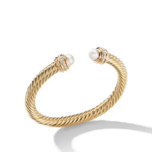 Cable Bracelet in 18K Gold with Pearls and Diamonds, Size Medium