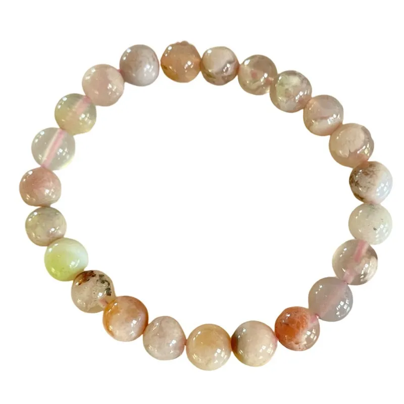 Cherry Blossom Agate Bracelet - 8mm Round