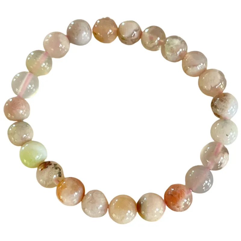 Cherry Blossom Agate Bracelet - 8mm Round