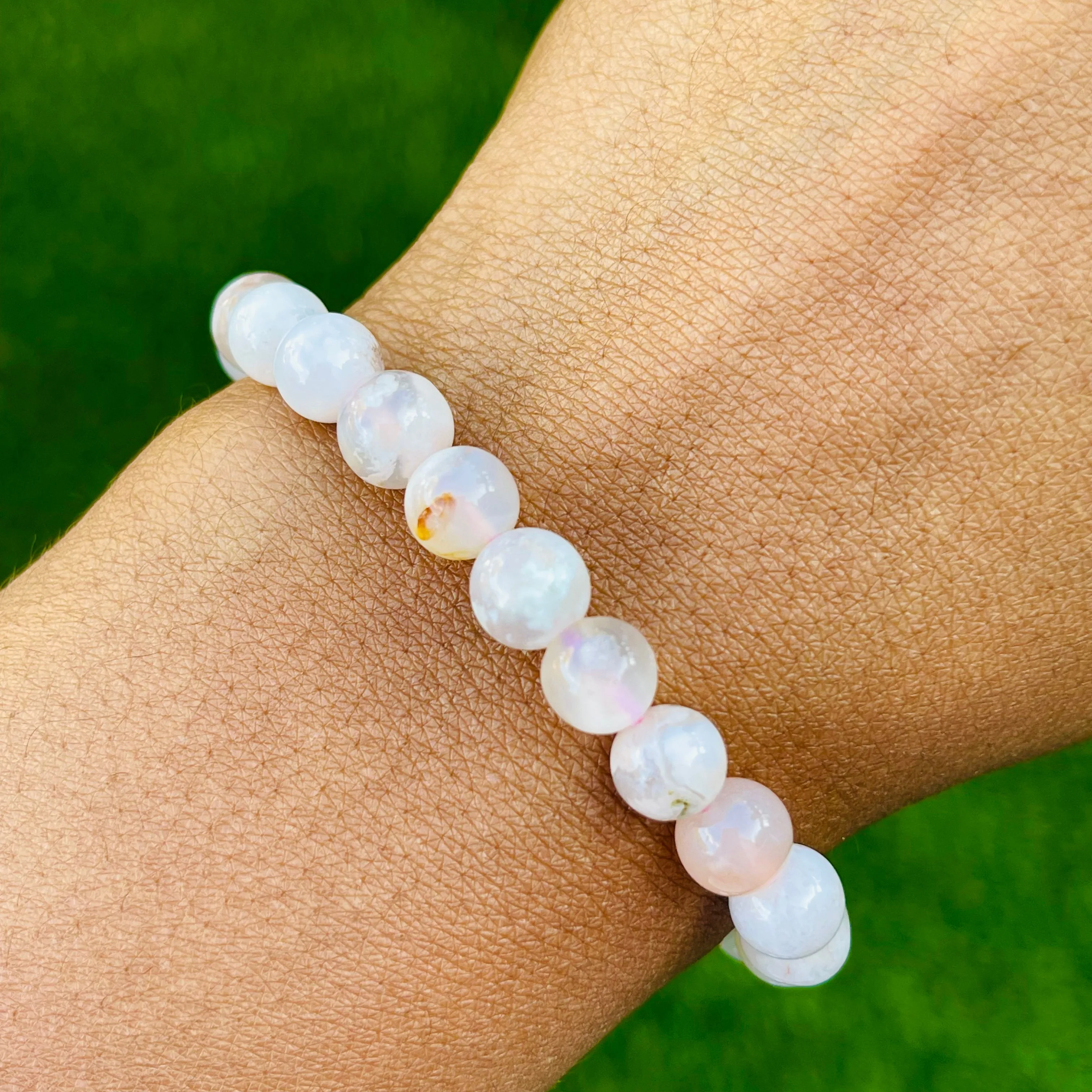 Cherry Blossom Agate Bracelet - 8mm Round