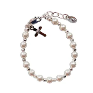 Children's Sterling Silver Simulated Pearl Cross Bracelet