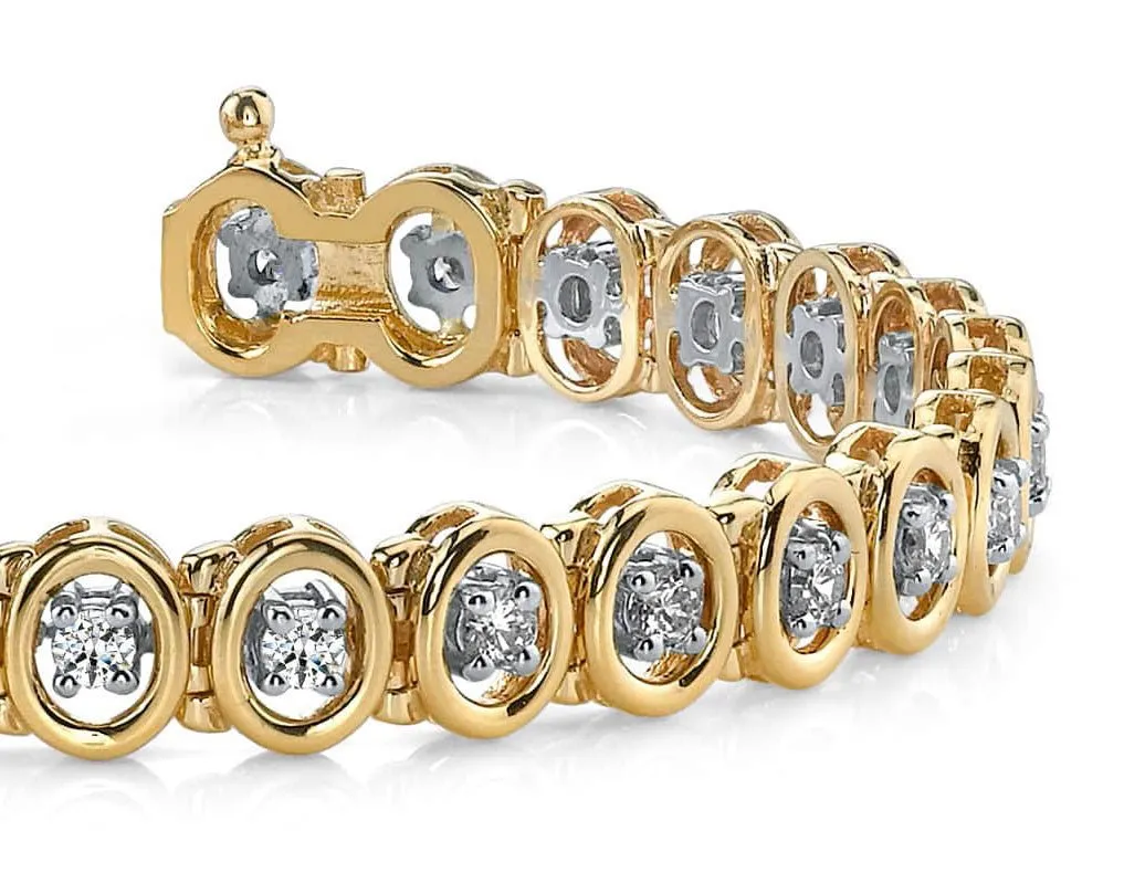 Classic Two Tone Oval Link Diamond Bracelet with 1.86 ct.(finished) 2.5mm