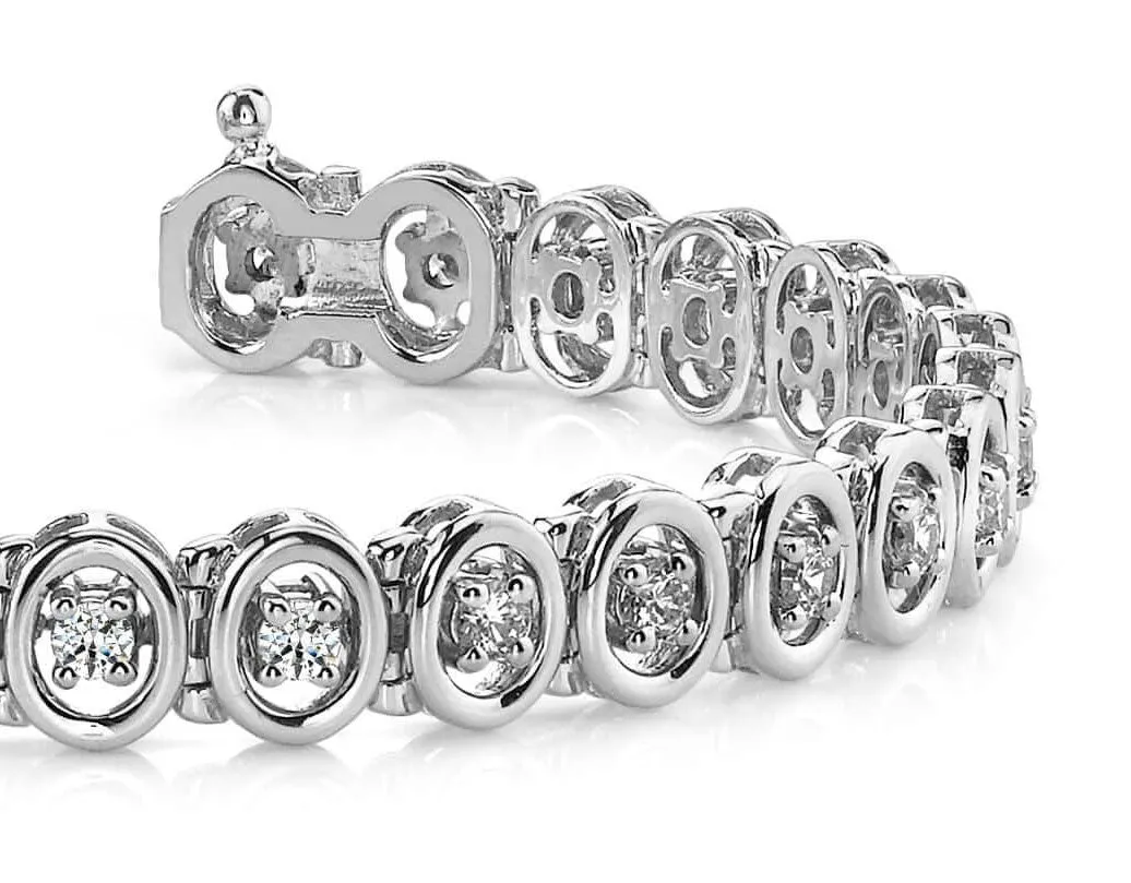 Classic Two Tone Oval Link Diamond Bracelet with 1.86 ct.(finished) 2.5mm