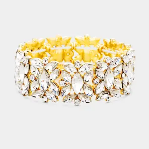 Clear Crystal Floral Pageant Stretch Bracelet on Gold | Prom Bracelet | 389469
