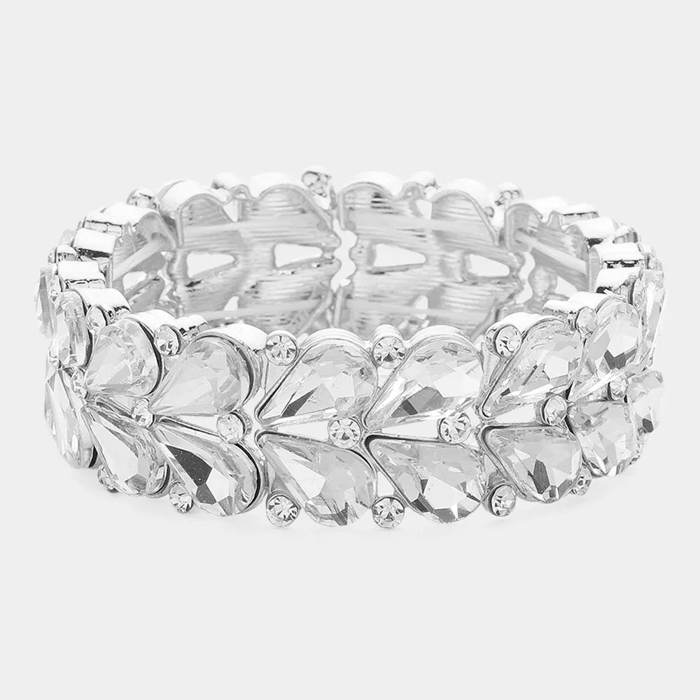 Clear Crystal Teardrop Cluster Pageant Stretch Bracelet  | Clear Crystal Stretch Bracelet |  644546