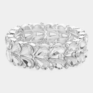 Clear Crystal Teardrop Cluster Pageant Stretch Bracelet  | Clear Crystal Stretch Bracelet |  644546