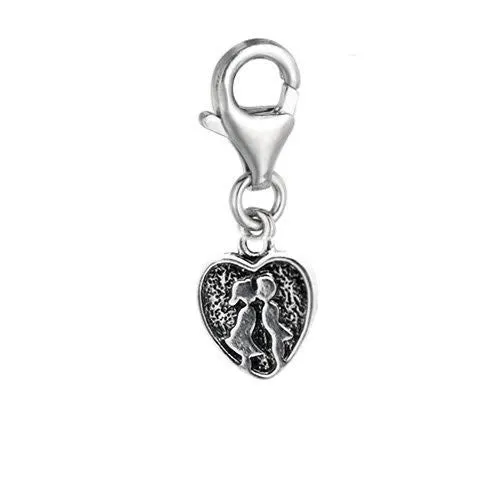 Clip on Couple Kissing Pendant for European Jewelry w/ Lobster Clasp