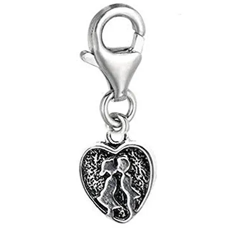 Clip on Couple Kissing Pendant for European Jewelry w/ Lobster Clasp