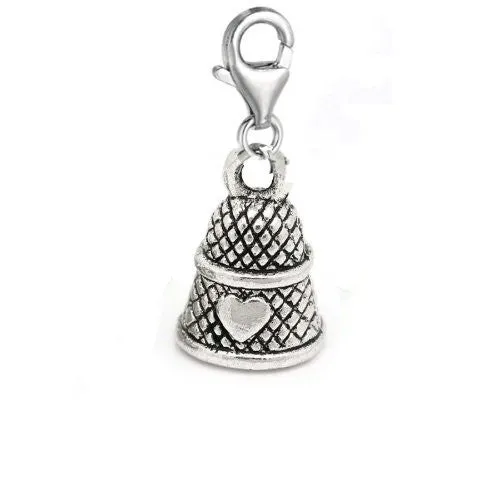 Clip on Temple Bell w/ Heart Charm Dangle Pendant for European Clip on Charm Jewelry w/ Lobster Clasp