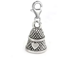 Clip on Temple Bell w/ Heart Charm Dangle Pendant for European Clip on Charm Jewelry w/ Lobster Clasp
