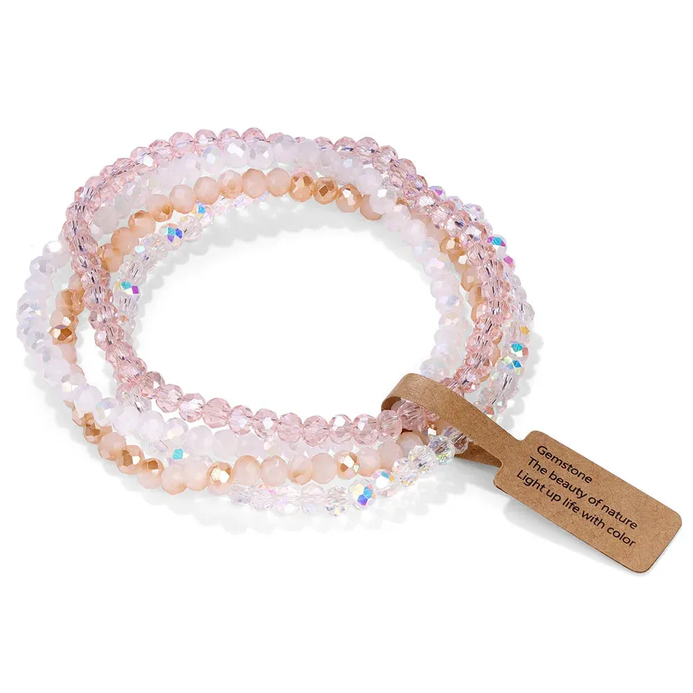 Colorful Glass Crystal Bracelets Set 4Pcs Faceted Pink Glass Crystal Bead Stretch Bangle Jewelry Gift For Women Girls Friend