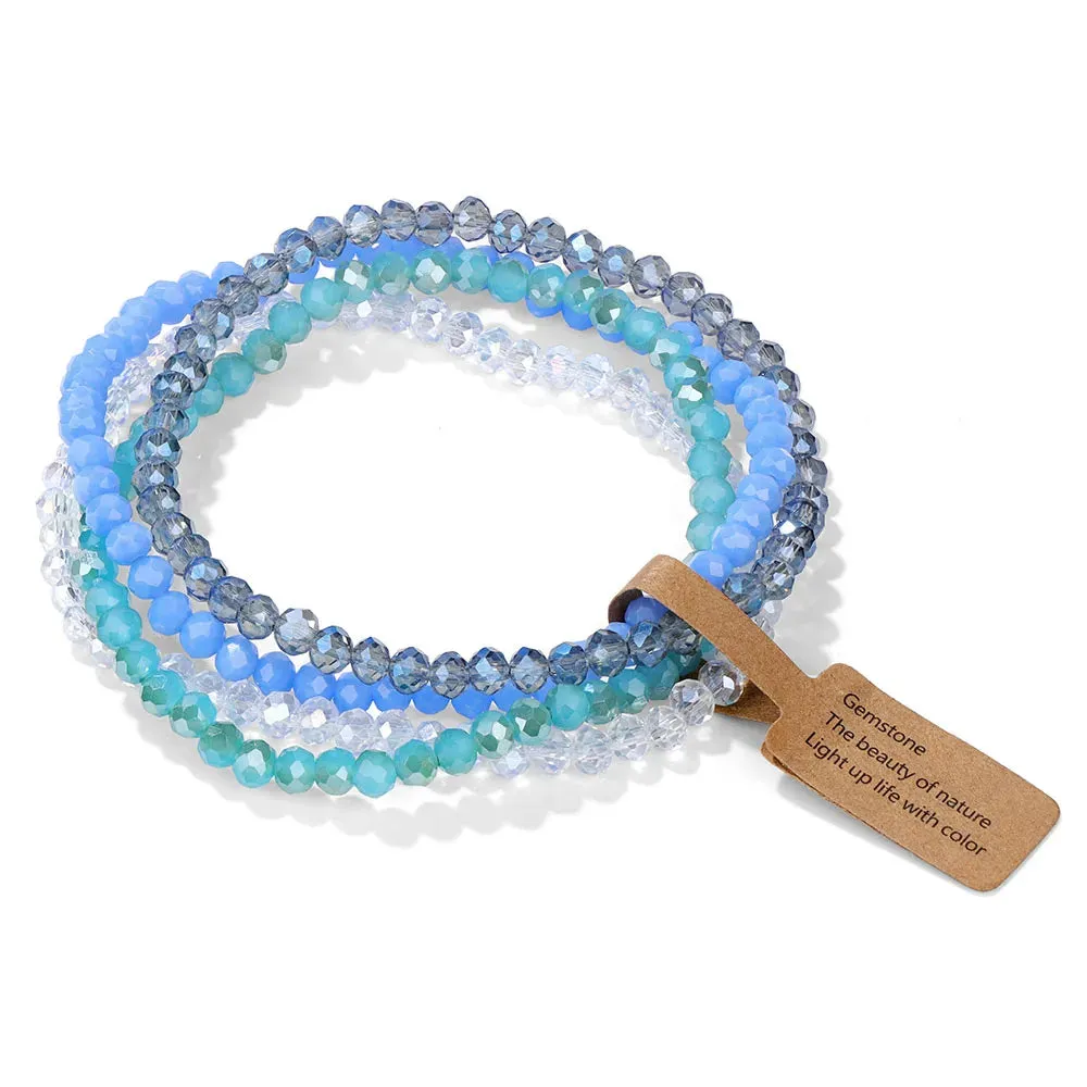 Colorful Glass Crystal Bracelets Set 4Pcs Faceted Pink Glass Crystal Bead Stretch Bangle Jewelry Gift For Women Girls Friend