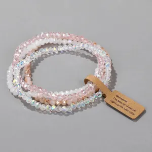 Colorful Glass Crystal Bracelets Set 4Pcs Faceted Pink Glass Crystal Bead Stretch Bangle Jewelry Gift For Women Girls Friend