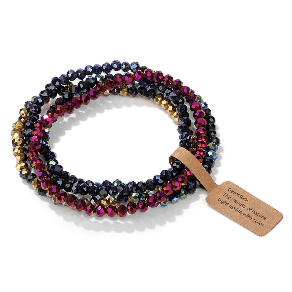 Colorful Glass Crystal Bracelets Set 4Pcs Faceted Pink Glass Crystal Bead Stretch Bangle Jewelry Gift For Women Girls Friend