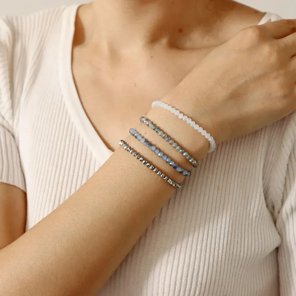 Colorful Glass Crystal Bracelets Set 4Pcs Faceted Pink Glass Crystal Bead Stretch Bangle Jewelry Gift For Women Girls Friend