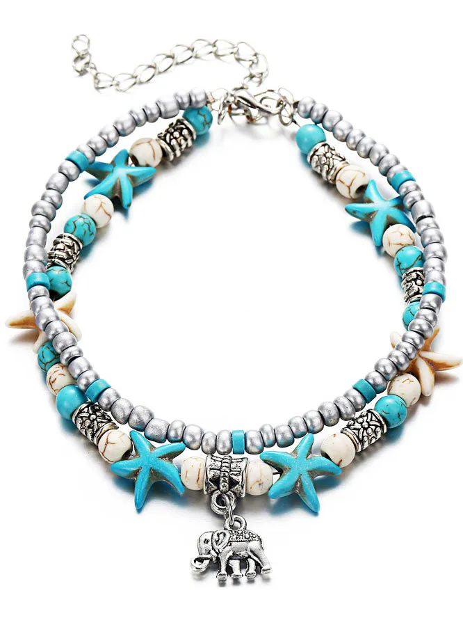 Conch Rice Beads Double-layer Anklet Wave Starfish Pearl Pendant