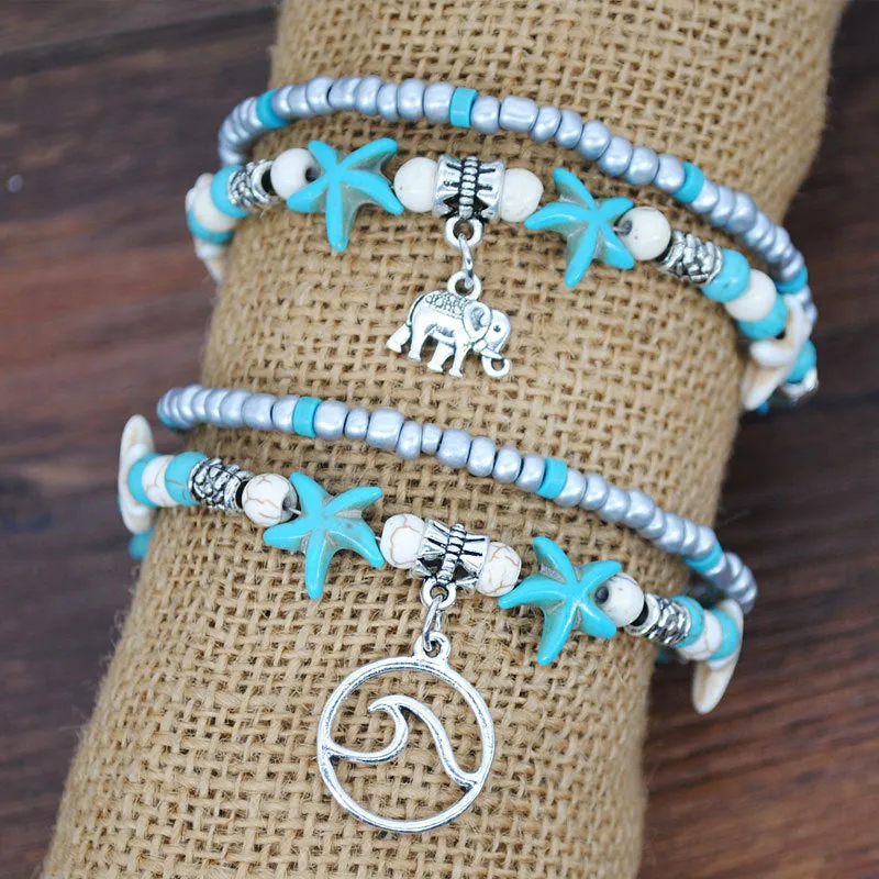 Conch Rice Beads Double-layer Anklet Wave Starfish Pearl Pendant
