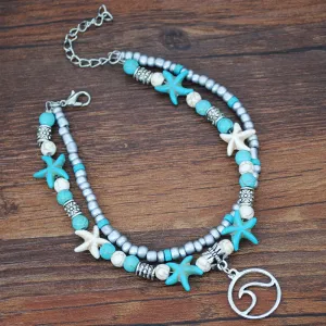 Conch Rice Beads Double-layer Anklet Wave Starfish Pearl Pendant