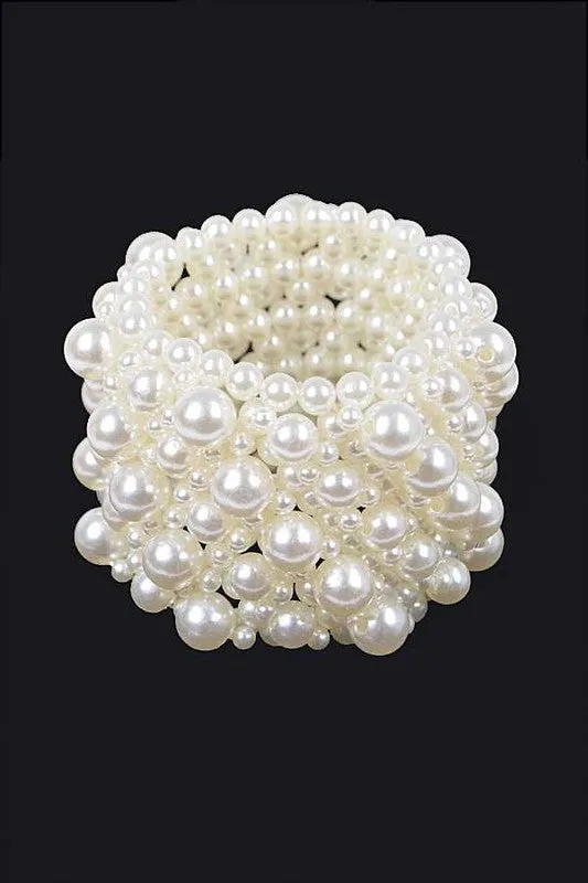 Cream Mixed Pearl Elastic Layered Bracelet