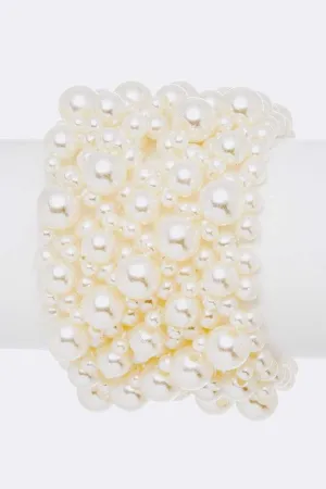 Cream Mixed Pearl Elastic Layered Bracelet