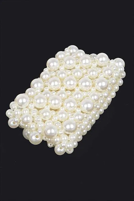 Cream Mixed Pearl Elastic Layered Bracelet