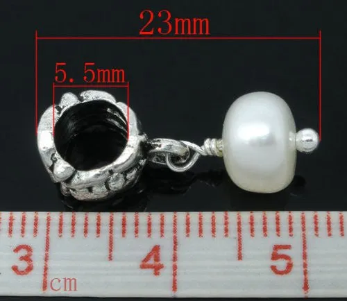 Created Imitation Pearl Dangle Charm European Bead Compatible for Most European Snake Chain Bracelet