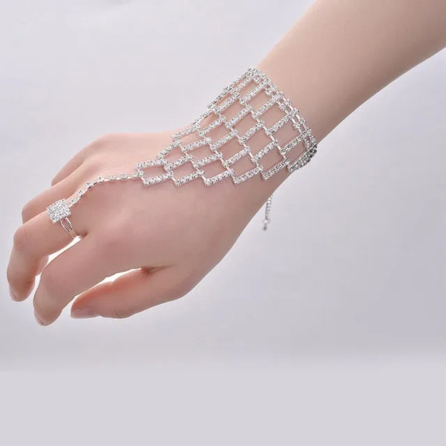 Crystal Slave Bracelets for Women Girls Hand Harness Finger Bracelet Bangles Link Chain Engagement Wedding Party Jewelry Gifts