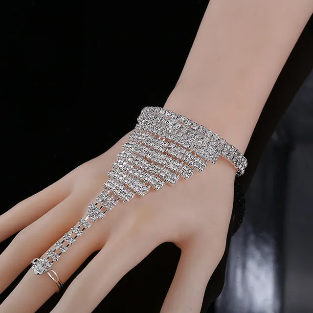 Crystal Slave Bracelets for Women Girls Hand Harness Finger Bracelet Bangles Link Chain Engagement Wedding Party Jewelry Gifts