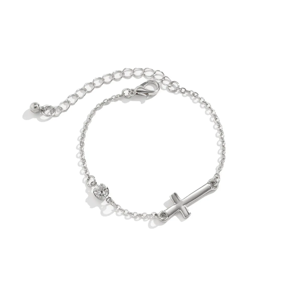Cubic Zirconia & Silver-Plated Cross Charm Bracelet