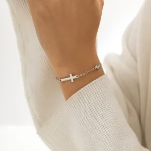Cubic Zirconia & Silver-Plated Cross Charm Bracelet