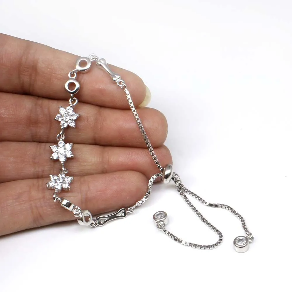 Cute CZ 925 Sterling Silver Bracelet for Girls in platinum finish
